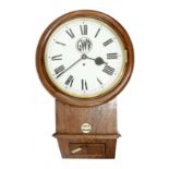 Great Western Railway (G.W.R) mahogany single fusee 12" drop dial wall clock within a turned