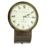 Mahogany single fusee 14" convex drop dial wall clock signed F. Nyomtato, Bridgend (pendulum)