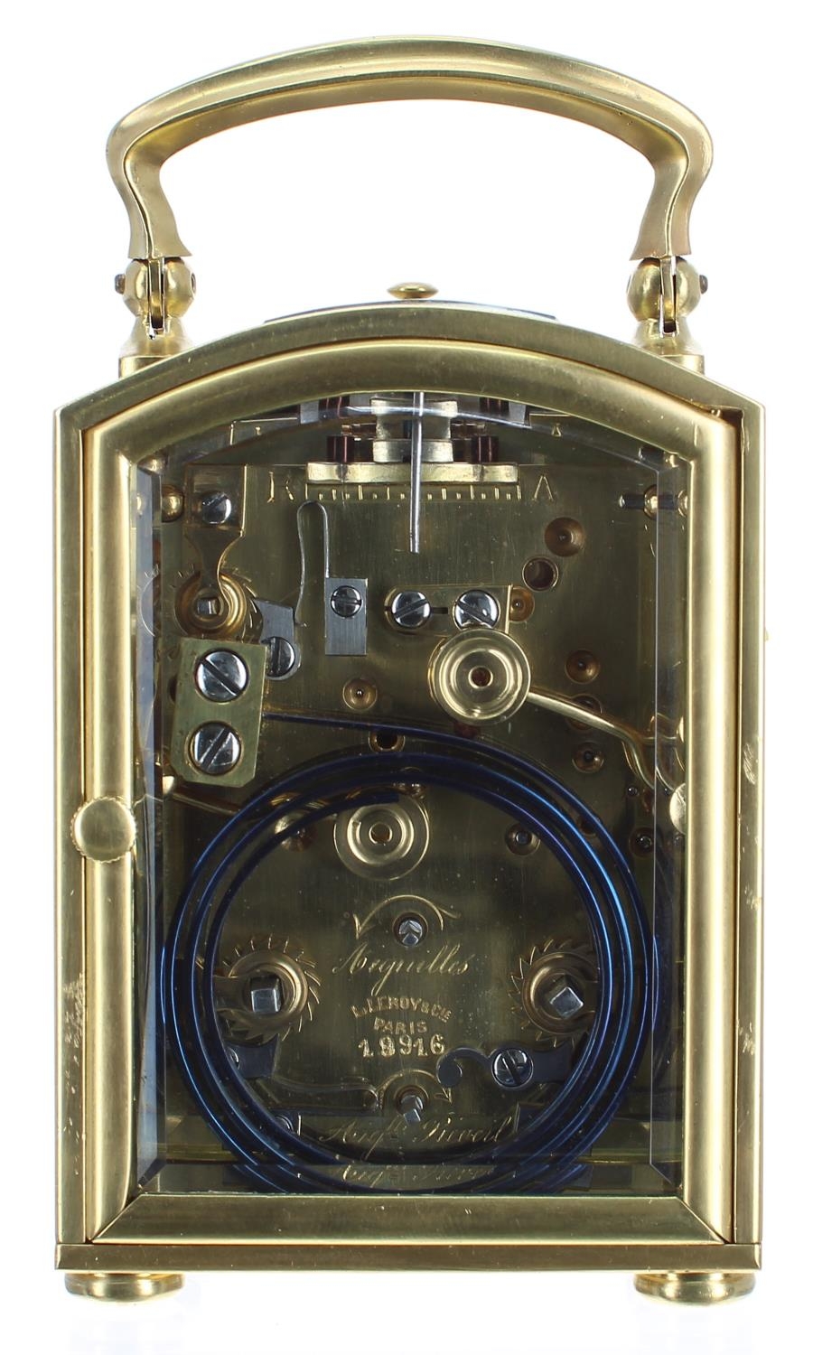 Fine small and unusual French repeater carriage clock with alarm, the movement backplate signed L. - Image 4 of 5