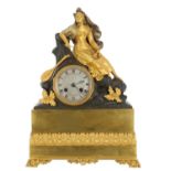 French Empire ormolu and bronze two train mantel clock, the movement with outside countwheel, silk