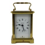 Bayard eight day 9 jewel carriage clock timepiece stamped Duverdrey & Bloquel, within a corniche