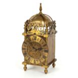 Small brass lantern clock, the French movement with platform escapement, 9.5" high