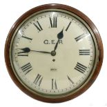 Rare Great Eastern Railway (L&NER) mahogany single fusee wall dial clock, the 14" convex dial