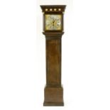 Oak eight day longcase clock, the 12" square brass dial with silvered chapter ring signed D. Crawly,