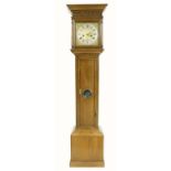 Oak eight day longcase clock, the 11" square brass dial signed Jonas Barber, Fecit on the silvered
