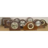 Nine various three train wooden cased mantel clocks (9)