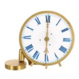 Swiss travelling night clock, the 4.5? white opaque glass dial within a brass bezel surround and