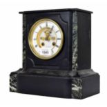 French black slate and green marble two train mantel clock striking on a bell, the 3.75" white