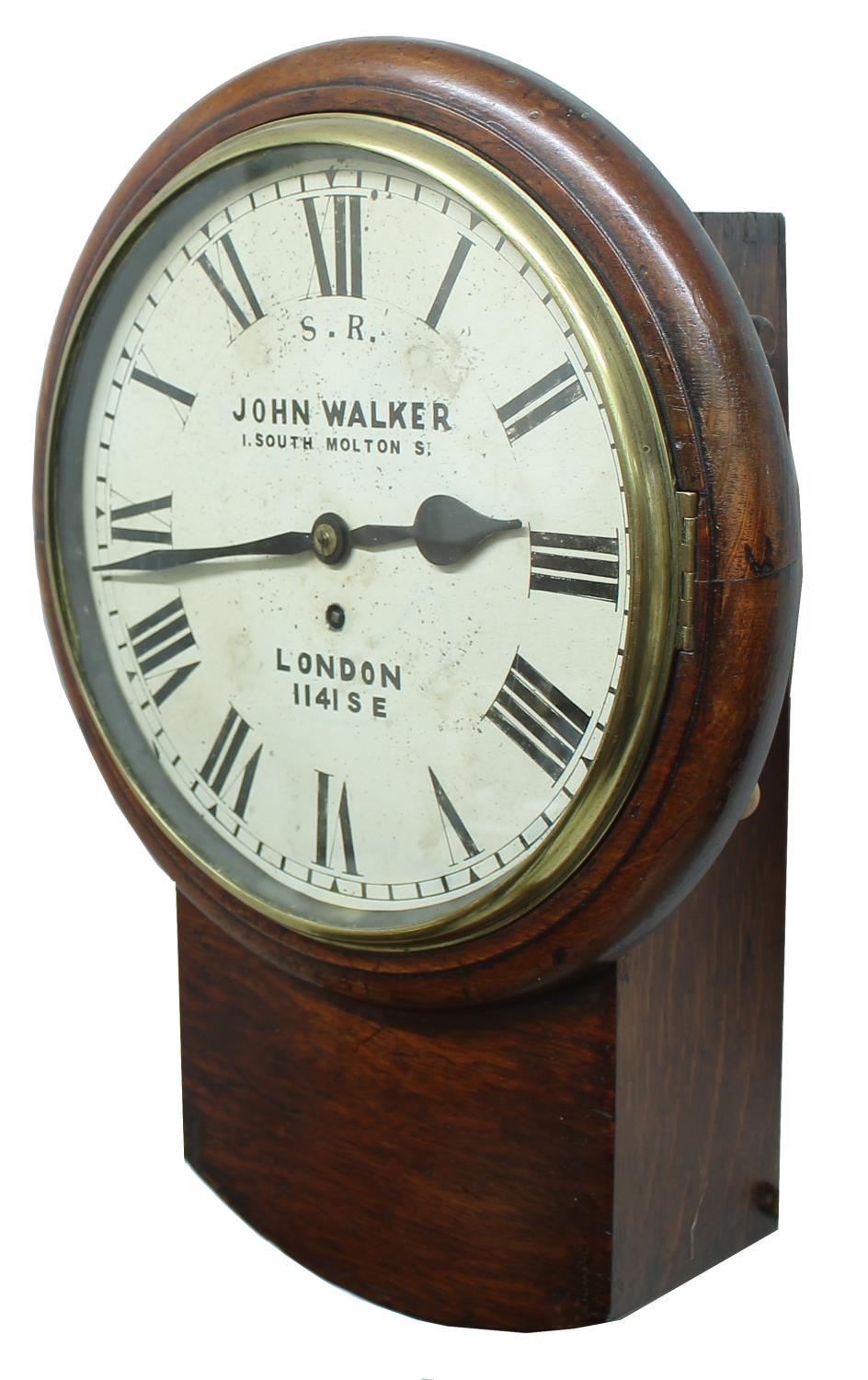 Southern Eastern Railway oak single fusee 12" drop dial  wall clock signed John Walker, 1. South - Image 2 of 7