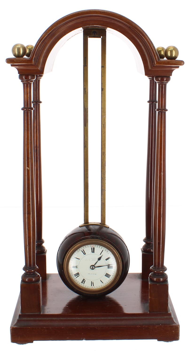 Good mahogany saw tooth gravity clock, the 2.25" cream dial indistinctly signed Vickers...Regent St,