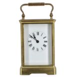 French carriage clock timepiece, within a corniche brass case, 6.75" high