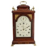 Good English mahogany double fusee verge bracket clock, the 7" re-painted cream dial signed