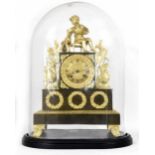 Contemporary French Empire style bronzed and gilt metal mounted two train mantel clock striking on a