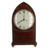 Good English mahogany and inlaid double fusee gothic lancet mantel clock, the movement back plate