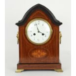 Mahogany two train mantel clock, the Vincenti movement striking on a gong, the 4.5" white dial