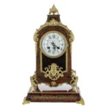 French Boulle two train mantel clock with matching plinth, the 3.75" white dial signed Chas