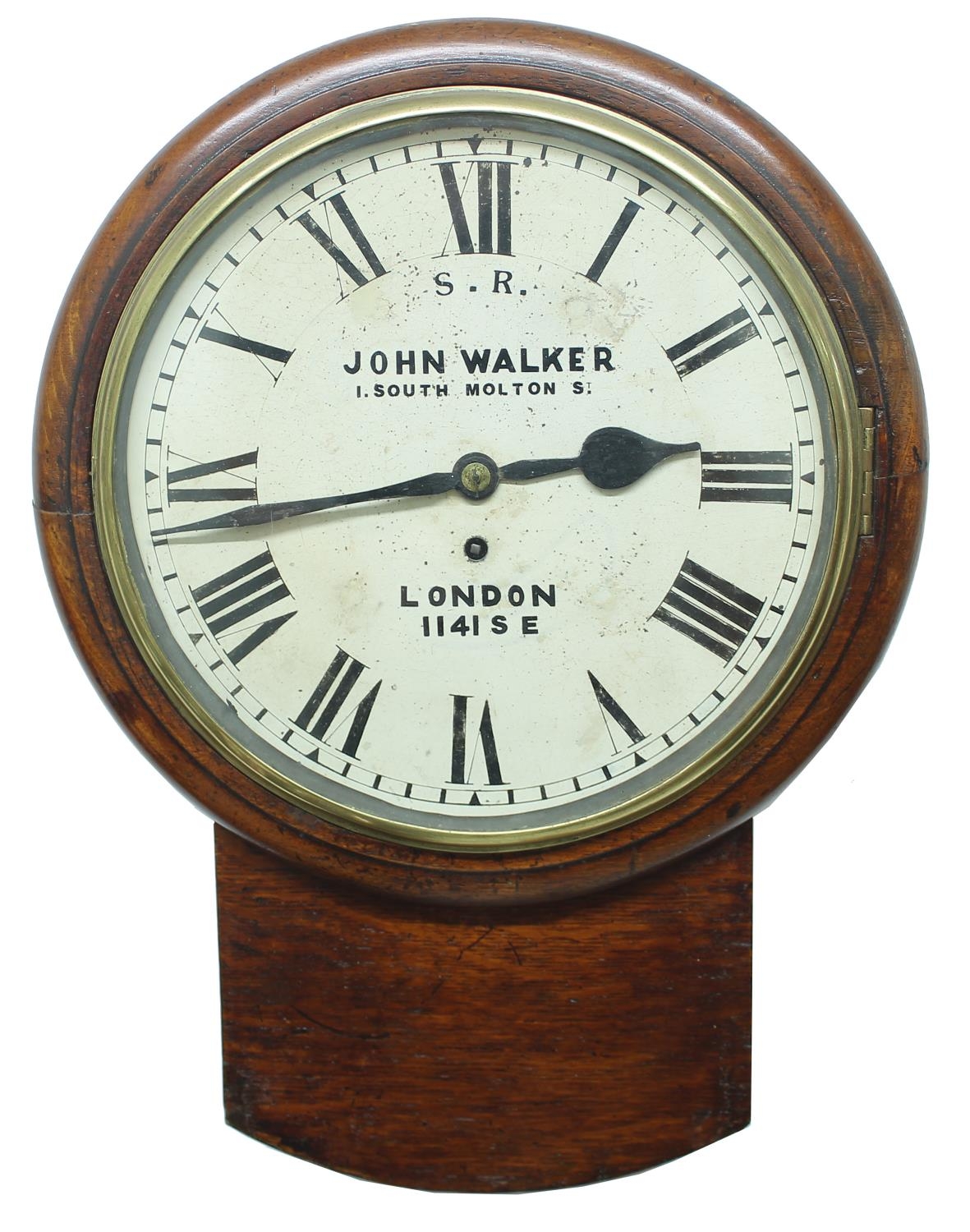 Southern Eastern Railway oak single fusee 12" drop dial  wall clock signed John Walker, 1. South