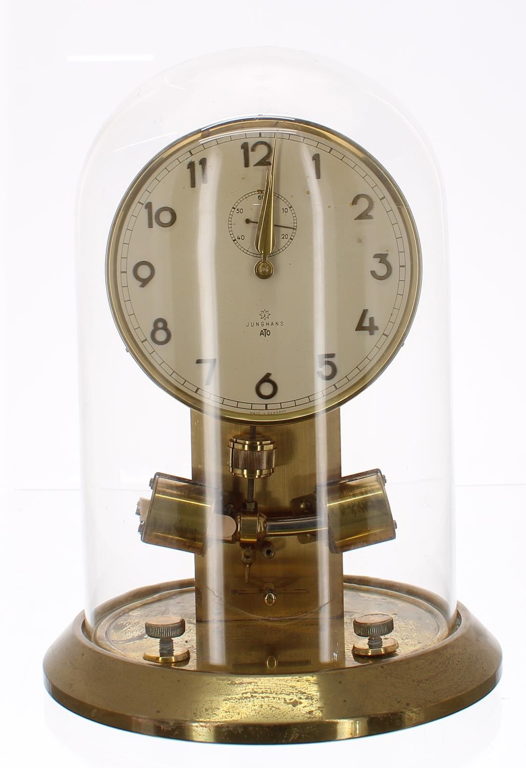 Junghans ATO electric mantel clock, the 4.75" cream dial with subsidiary seconds dial, under a glass