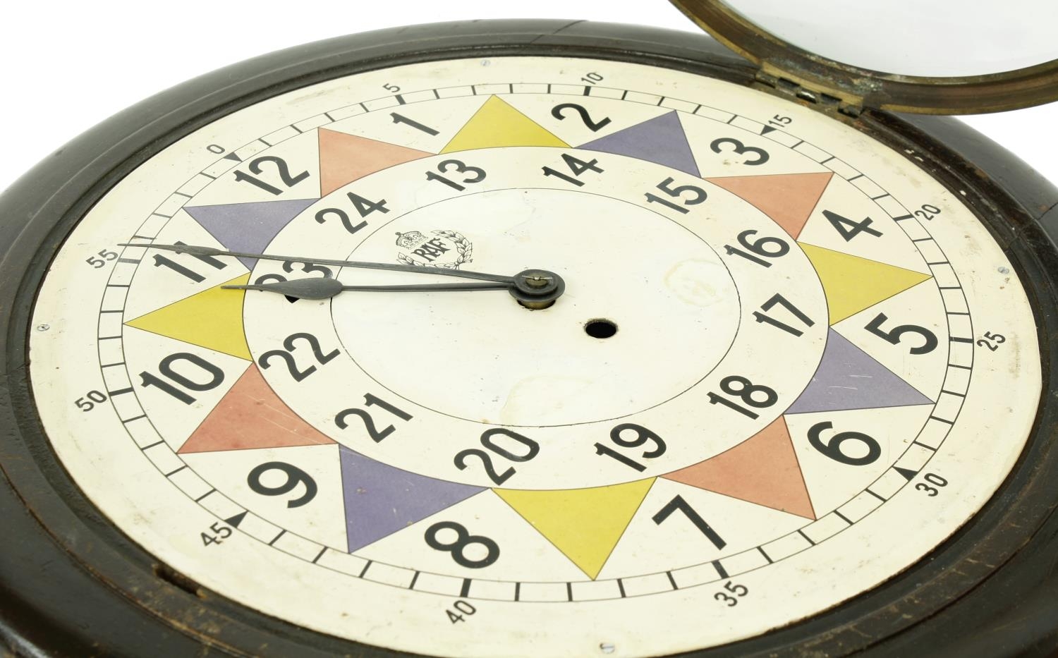 RAF single fusee operations room sector clock, the 14" dial bearing the RAF logo with three - Image 2 of 4