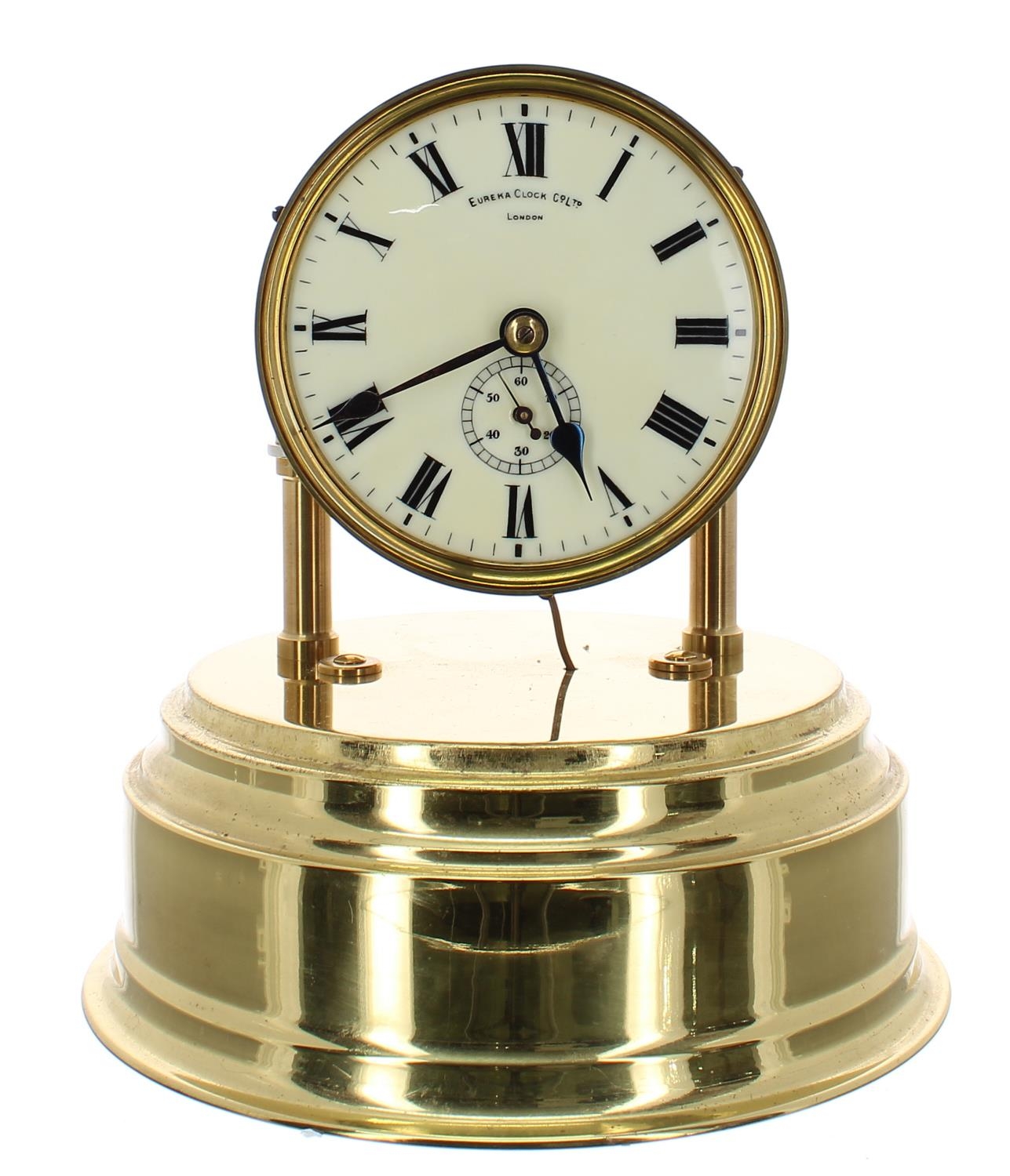 Good brass Eureka electric mantel clock, the 4.25" cream dial signed Eureka Clock Co. Ltd, London, - Image 2 of 3