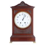 Mahogany two train mantel clock, the Vincenti movement back plate bearing the Richard & Co trademark