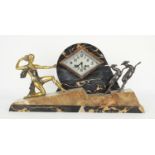 Good coloured marble Art Deco two train mantel clock striking on a bell, the lozenge silvered dial