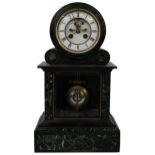 Good French black and green marble drumhead two train mantel clock, the S. Marti movement with