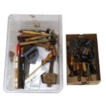 Quantity of various mainly old wooden handled tools, including hammers, saws and chisels etc.