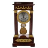 Fine French mahogany portico mantel clock, the 4.5" silvered dial signed Berthet & Bazelaire á Paris