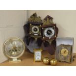 Bayard eight day carriage clock timepiece; also two small Dutch wall clocks (largest 20" high) and