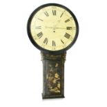 Good black lacquer and chinoiserie decorated tavern clock, signed Jon Hawting, Oxford in gilt