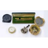 Old compass inscribed Stanley, London no. 1825 within hinged mirrored lid opening to reveal the