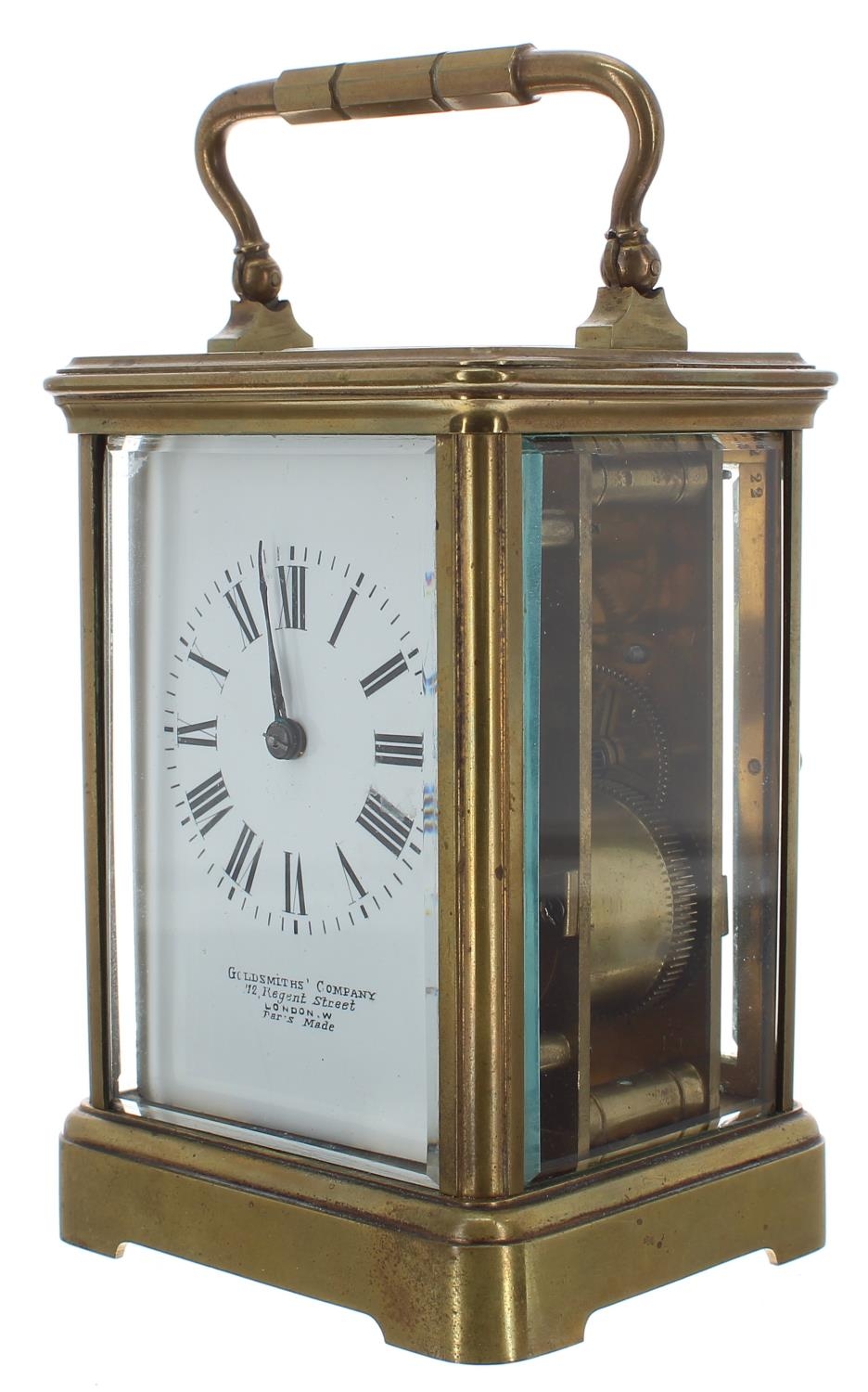 French carriage clock striking on a gong, within a corniche brass case, 6.5" high; also with outer - Image 2 of 3