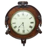 Mahogany single fusee 12" wall dial clock signed Q. Gantlett, Calne, within a flat surround with C