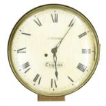 Mahogany single fusee 10" wall dial clock signed J. Hughes, Tregaron (pendulum and key)