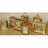 Seven various contemporary carriage clock type timepieces, tallest 7.5" high (7)