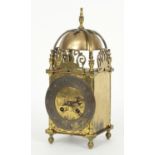 Brass lantern clock, the French two train movement with platform escapement, 11.75" high