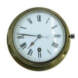 Good small brass bulkhead wall clock timepiece with 5" white dial