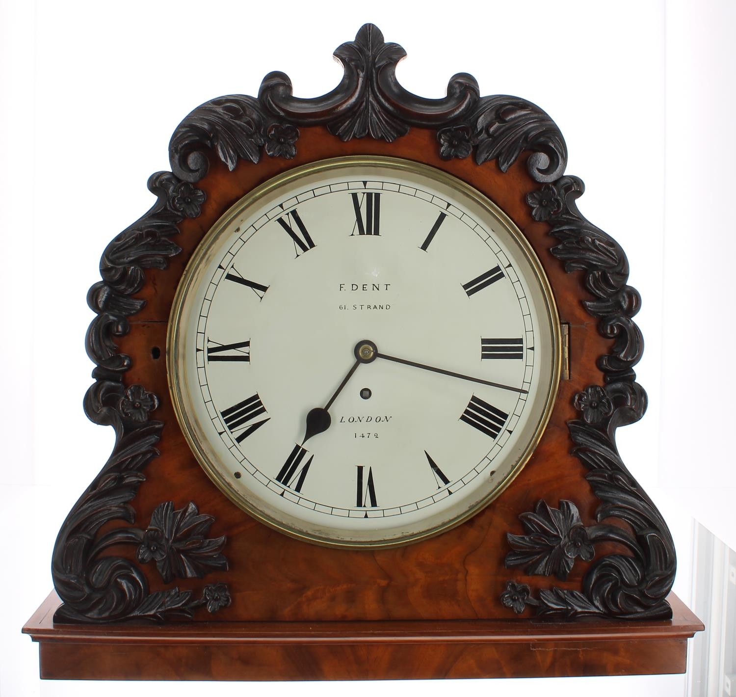 Mahogany single fusee bank clock and original bracket, the 10" white dial signed F. Dent, 61,