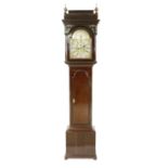 Mahogany eight day longcase clock, the 12" brass arched dial signed Robert Craig on the foliate