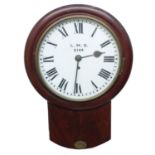 London, Midland and Scottish Railway (L.M.S) mahogany 10" drop dial wall clock, within a turned