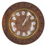 French oak and pine cased two train wall clock striking on a gong, the 9.5" chapter ring with