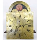 Eight day longcase clock movement, the 12" brass arched dial signed Jonathan Ward, Stroud to the