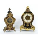 French Boulle mantel clock timepiece, the 4.25" silvered dial enclosing a skeletonised centre,