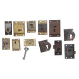 Nineteen various old longcase clock door locks (19)