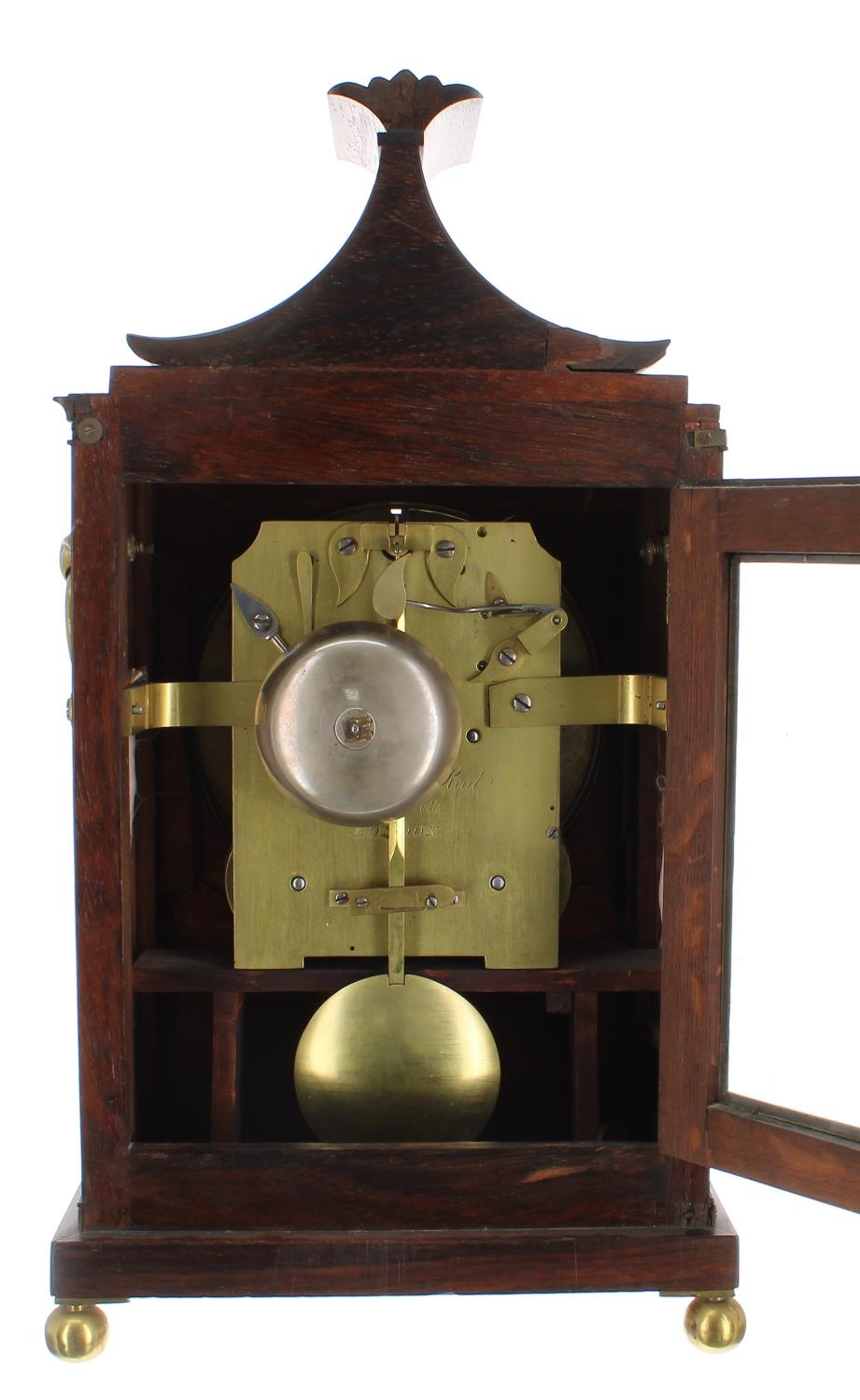 English rosewood double fusee bracket clock, the movement back plate singed Thwaites & Reed, - Image 4 of 4