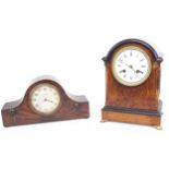 Small walnut two train mantel clock, the Japy movement with outside countwheel striking on a bell,