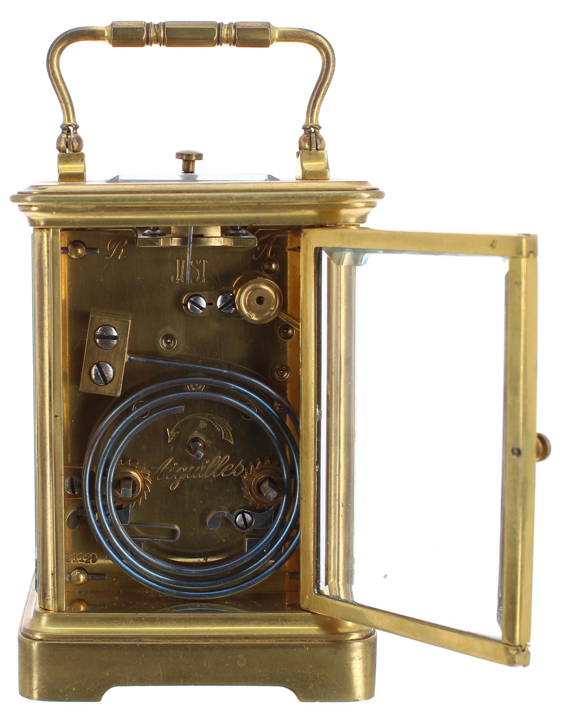 Small French repeater carriage clock striking on a gong, the back plate inscribed Just, no. 21129, - Image 5 of 5