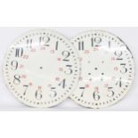 Pair of large public clock painted metal dials, 30.5" diameter