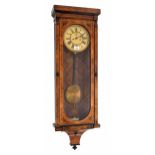 Walnut double weight Viennese regulator wall clock, the 7" cream dial with subsidiary seconds